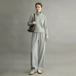 穿搭一整套灰色卫衣阔腿裤 休闲两件套 女2026巨好看 减龄运动套装