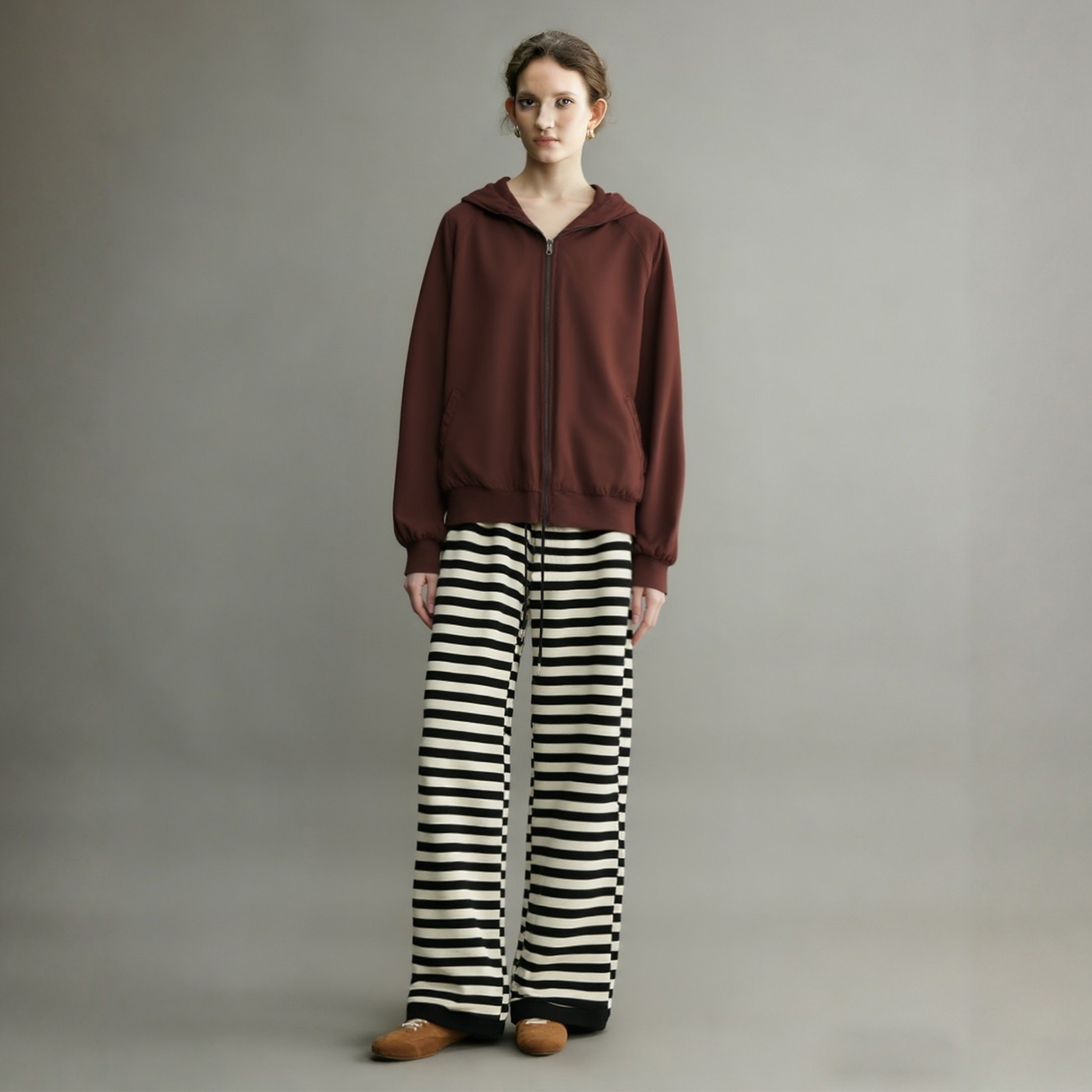 美式运动套装女2026独特漂亮冬装一整套棉服加绒条纹阔腿裤两件套