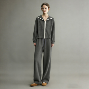 韩系学院风卫衣阔腿裤 新款 休闲风两件套 女2026春季 超洋气运动套装