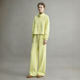 冬巨好看加绒半拉链卫衣阔腿裤 休闲两件套 女2026新款 黄色运动套装