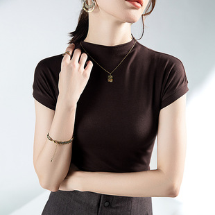 半高领短袖上衣女2026秋季新款黑色半袖背心面膜t恤莫代尔打底衫