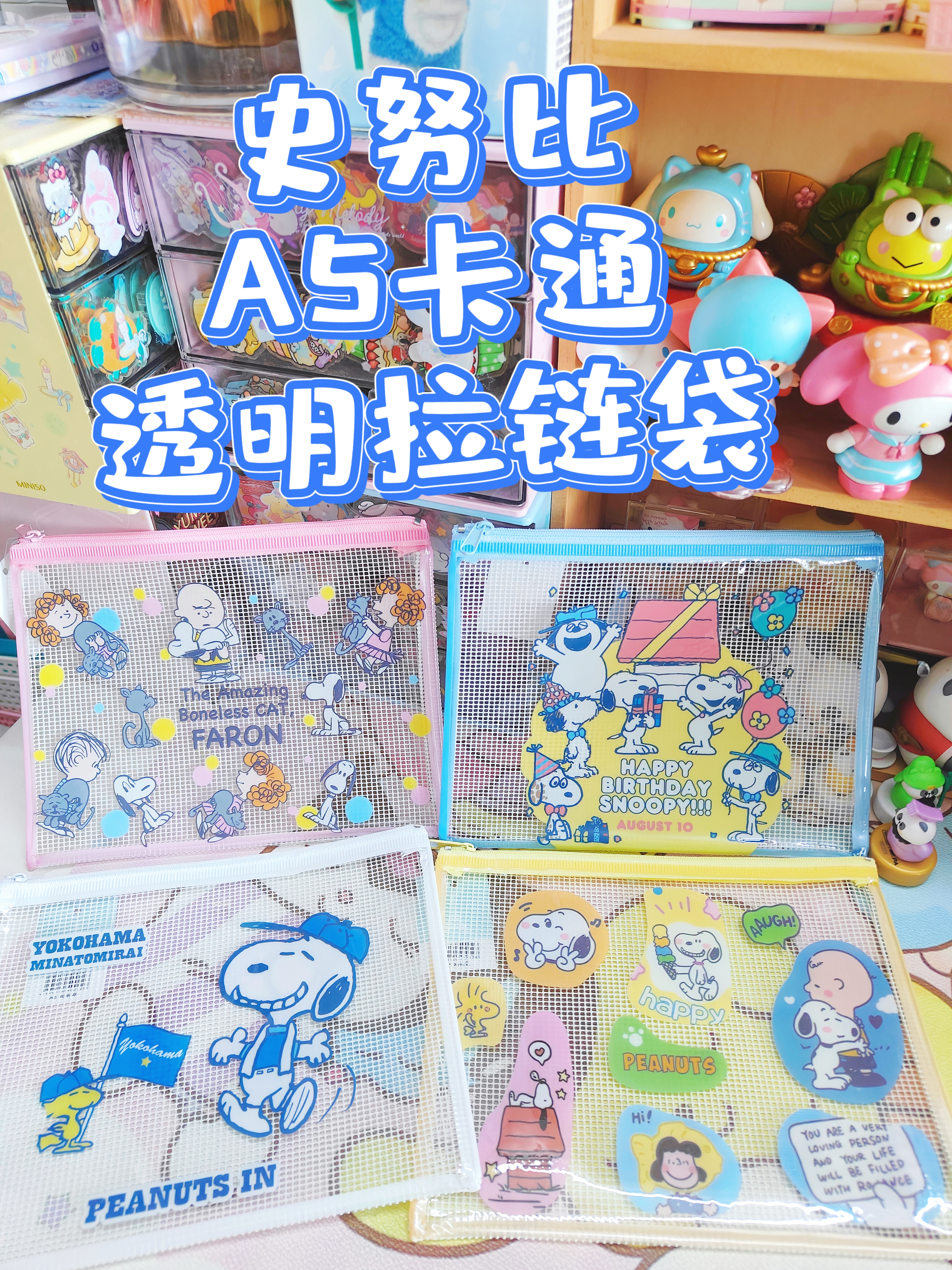 史努比snoopy卡通可爱A5透明拉链袋PVC防水资料收纳袋科目袋笔袋