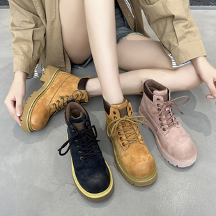 3233小码马丁靴女真皮秋季新款粗跟户外大黄靴内增高短靴女靴子潮