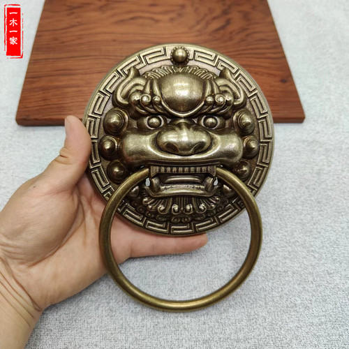 仿古纯铜兽头门环中式大门狮子头