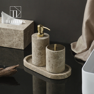 DecoTalk中古风天然大理石卫浴洗漱套装 轻奢浴室托盘纸巾盒收纳罐