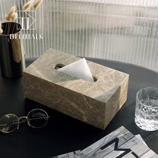 DecoTalk轻奢天然大理石纸巾盒卫生间洗脸巾收纳盒客厅餐桌抽纸盒