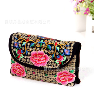 2024新款民族风绣花手拿包包刺绣帆布小方包手机小包女士斜挎包