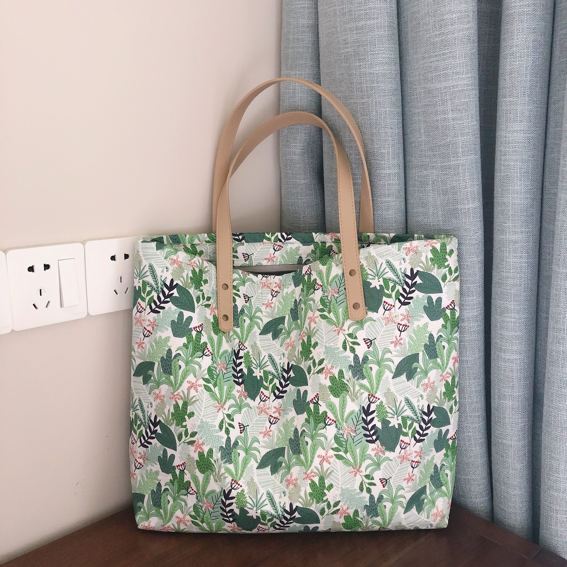 绿色系大布包女单肩包加厚拉链大容量棉布环保文艺清新法式田园风