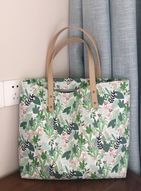 绿色系大布包女单肩包加厚拉链大容量棉布环保文艺清新法式田园风