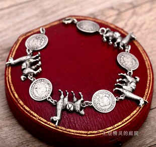 【10周年特惠】神兽羊驼Llama欧美古董老银币银手链 收藏孤品