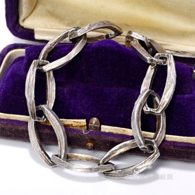 SOLD庭院西洋VTG首饰 法国复古银手链 个性扣France纯银中性孤品