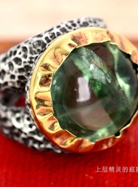 庭院绿萤石14k金欧美风孤品戒指