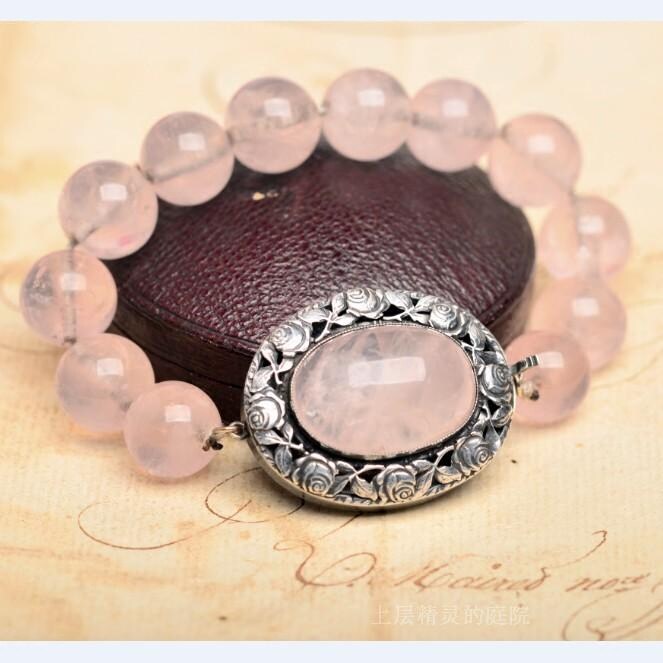 SOLD 庭院西洋首饰 玫瑰∮粉泡泡ART DECO 真正老粉晶球925银手链