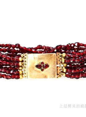上层精灵的庭院 Victorian波西米亚石榴石古董纯金扣多股古董手链