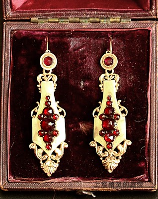 SOLD19世纪古董维多利亚时代纯金波西米亚石榴石耳环C.1880S