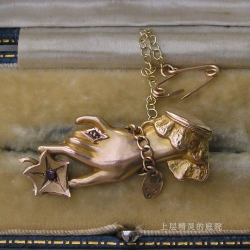 SOLD【英国古董珠宝】1917年纯金天然石榴石维多利亚古董胸针