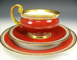 SOLD约翰·哈维兰 盘 巴伐利亚 果红描金古董Vintag骨瓷咖啡杯