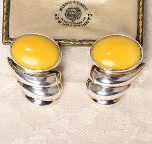 庭院西洋VTG首饰 大耳夹25g孤品 法国80年代925银温暖黄色复古时装