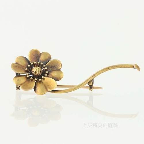 SOLD上层精灵的庭院∮原包浆14K纯金Art Deco精美古董胸针孤品
