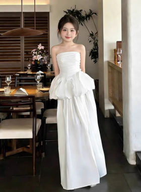 女童晚礼服模特走秀钢琴小提琴白色生日派对显白表演服洋气公主裙