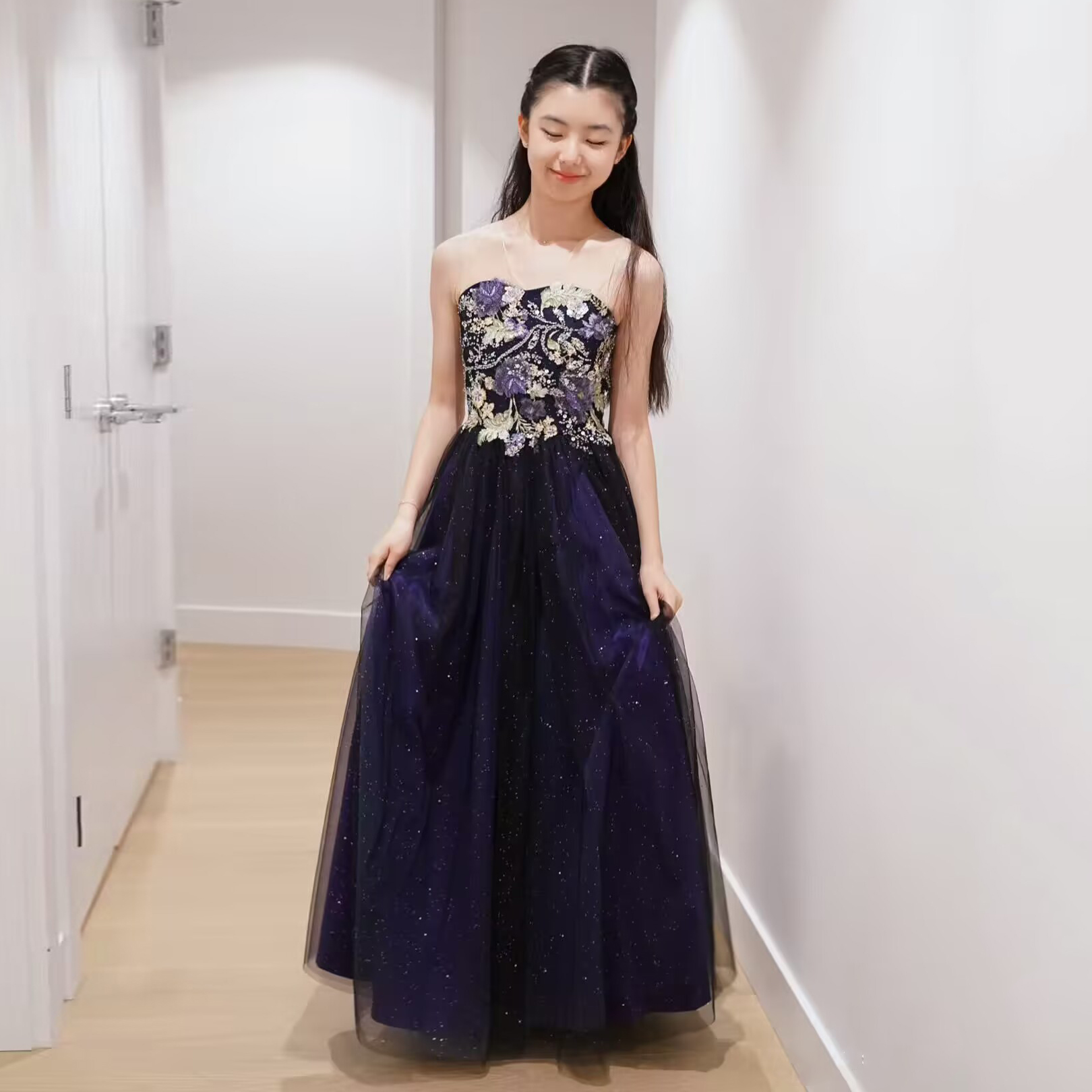 女童晚礼服模特走秀钢琴小提琴生日艺考黑色朗诵表演服洋气公主裙
