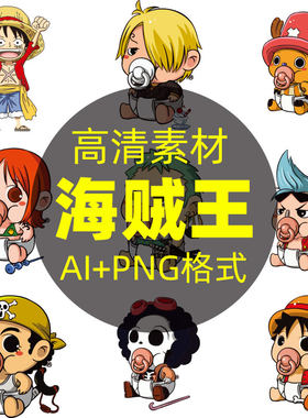 C63卡通海贼王路飞乔巴动漫Q版人物T恤印花烫画高清矢量图素材