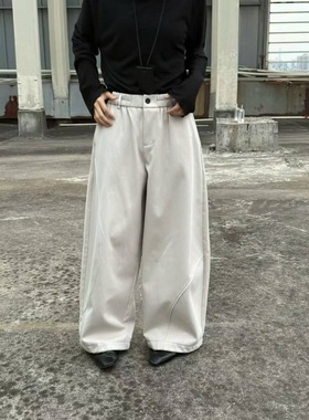 幕茄mujia151196冬季韩版宽松大码胖m休闲风加厚绒阔腿弯刀长裤女