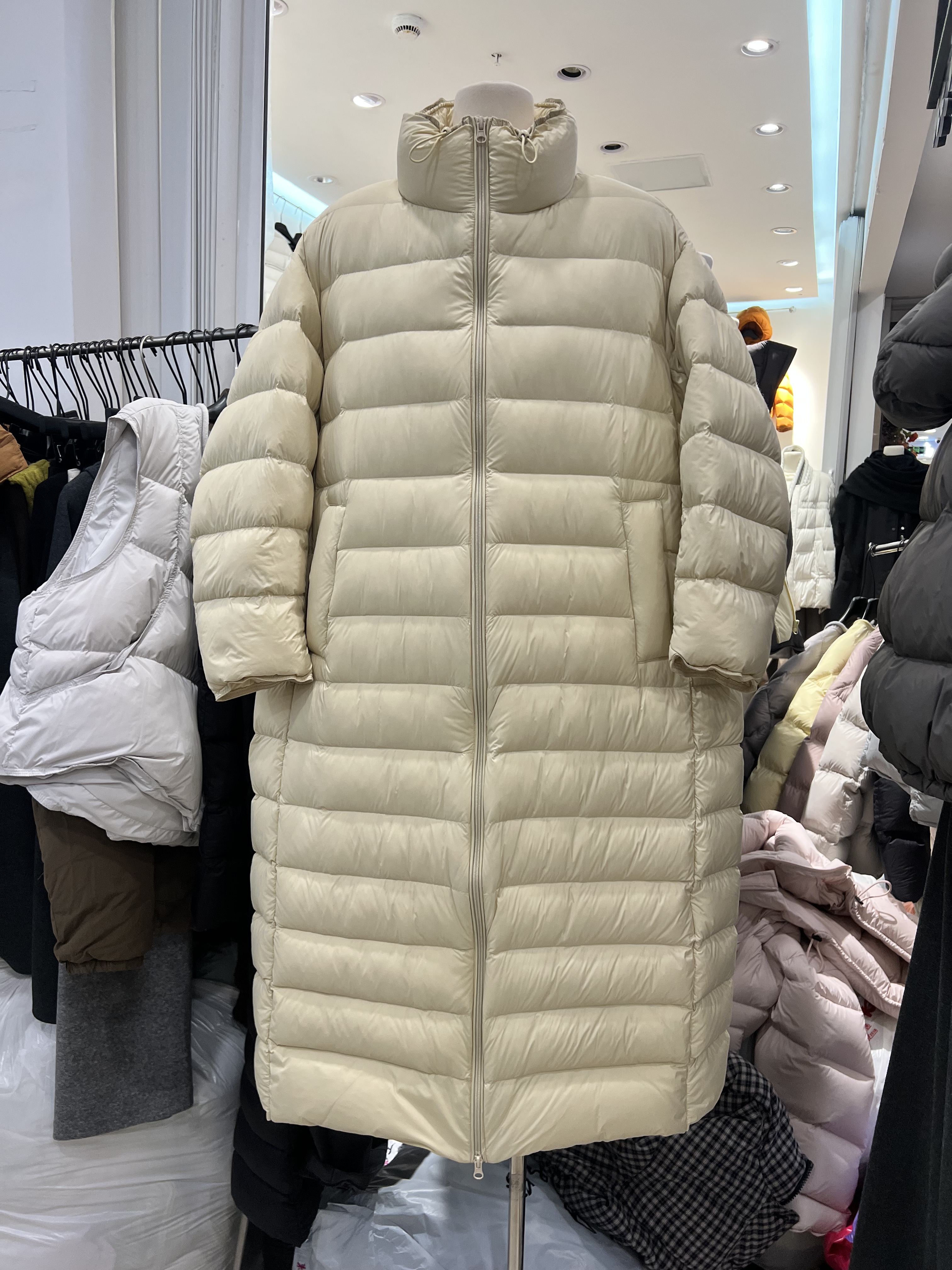 韩国立领收绳排骨90白鸭绒长款羽绒服女2025冬季高级感小个子外套