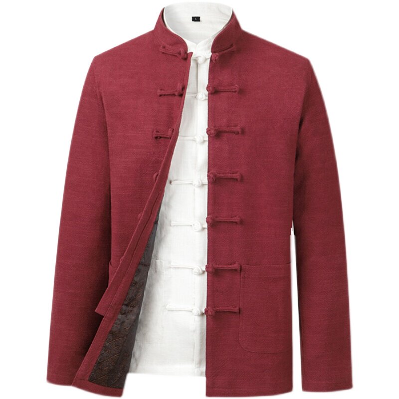 MIDDLE-AGED AND ELDERLY MENS TANG SUIT LINEN TOP SPRING AUTUMN LOOSE PLUS SIZE CHINESE STYLE CHINESE JACKET COTTON LINEN JACKET