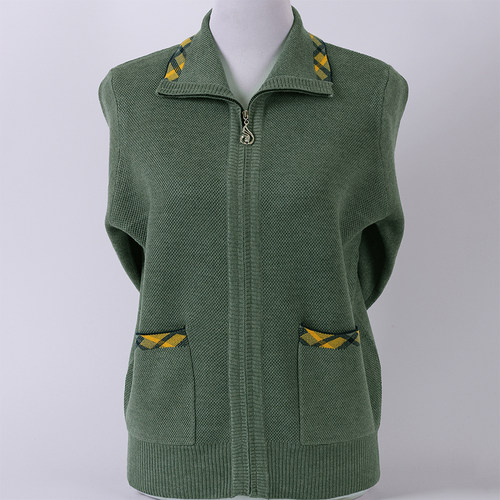 老年人冬装女加厚毛衣羊毛衫拉链