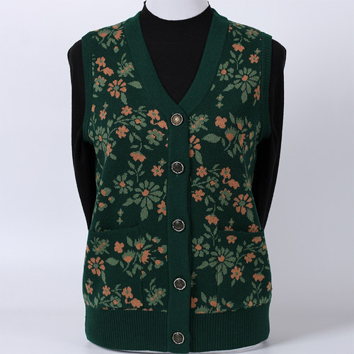 老年人冬装马甲女妈妈毛衣开衫羊毛背心奶奶装马夹坎肩针织衫衣服