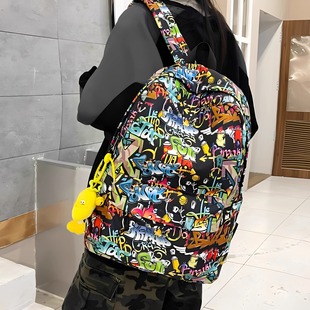 初中男生书包美式高街涂鸦潮流高中生大容量双肩包女ins小众防水