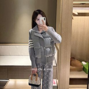 快手同款套织立轻外套休字母网红装冬季拼接针棉服领薄+闲阔腿裤