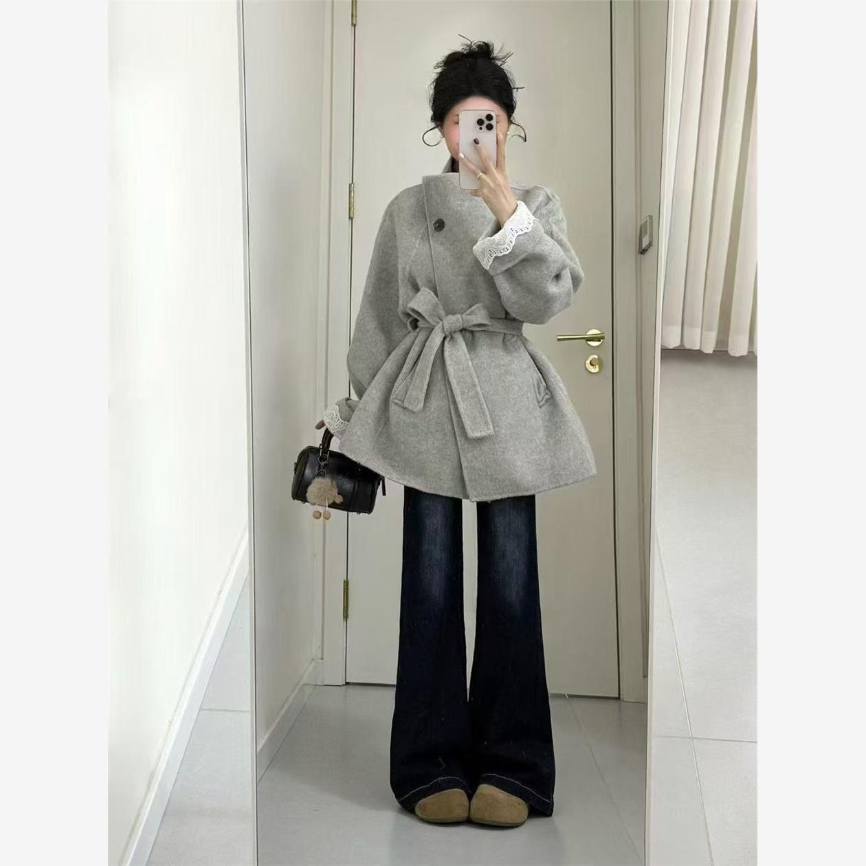 百蕾丝接外套女冬季2款蝴结绑带收腰巨看上衣韩系搭拼秋025新蝶好