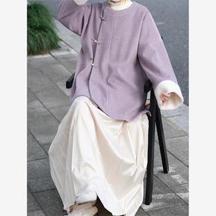 新中式冬装圆领袍汉元素外套改良马面裙松紧腰通勤日常汉服套装女