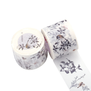 宫廷古典名画和纸胶带宋百花图卷水墨画装饰贴纸手账diy手绘素材