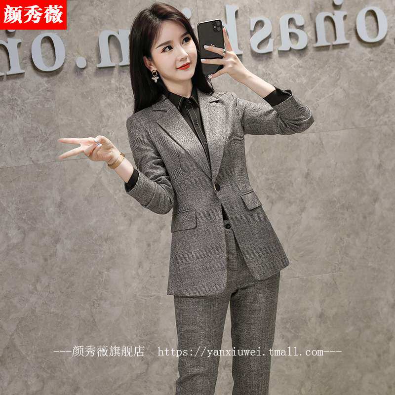 格子气质女神范韩版工作服正装