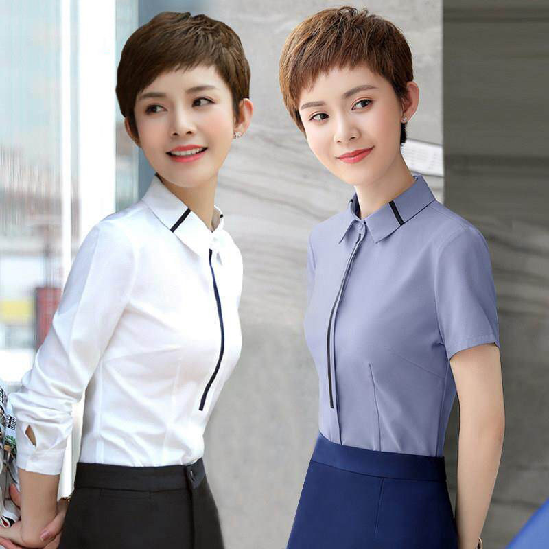 白色衬衫女2026新款西装内搭工装工作服职业套装女士长白衬衣上衣