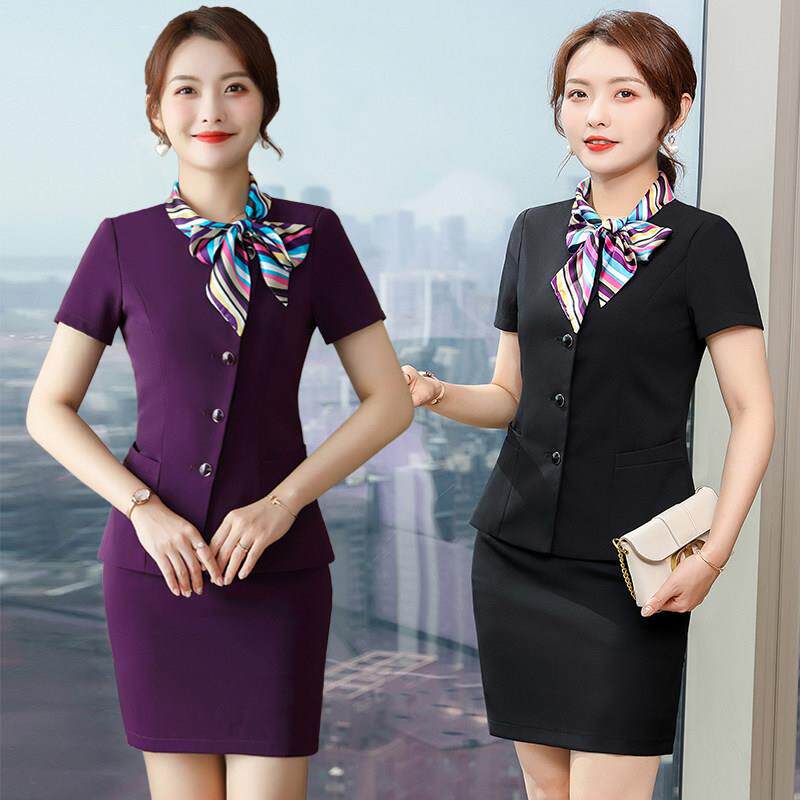 西装套装女短袖夏酒店前台服务员接待工装军鼓乐队演出服空姐制服