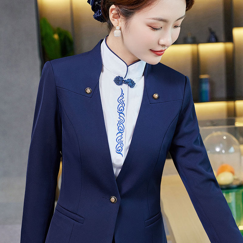 酒店餐饮服务员工作服客服前台接待秋冬装女中式火锅饭店职业工装