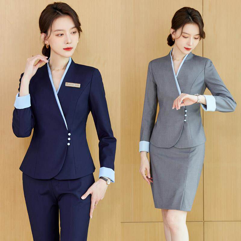 西装女职业套装酒店前台服务员工装秋冬美容院师养生馆工作服高端