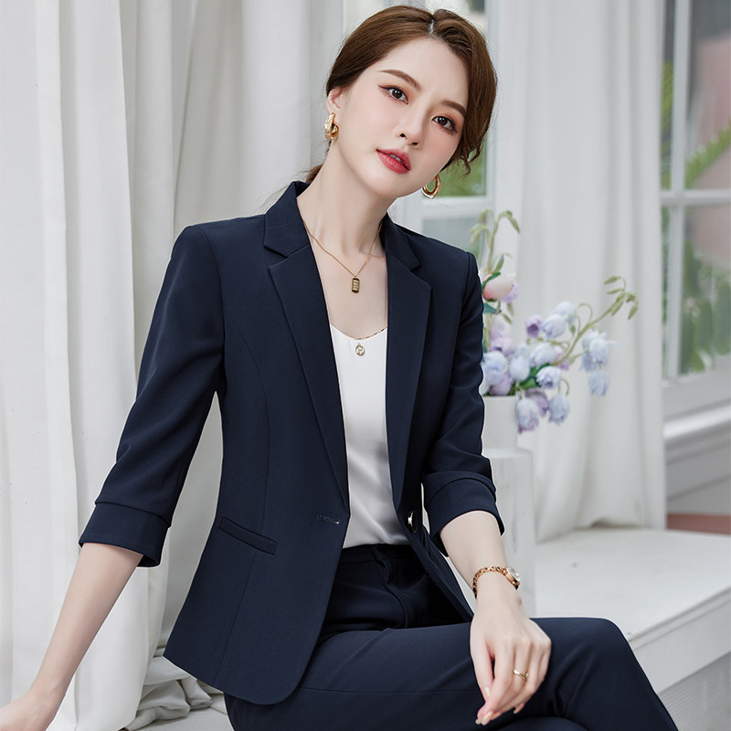 酒店餐饮经理领班工作服女夏天薄款职业装夏季弹力中袖小西装套装