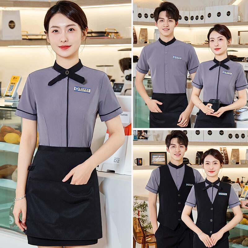 男女酒店服务员工作服短袖咖啡西餐厅火锅店餐饮饭店茶楼工装夏季