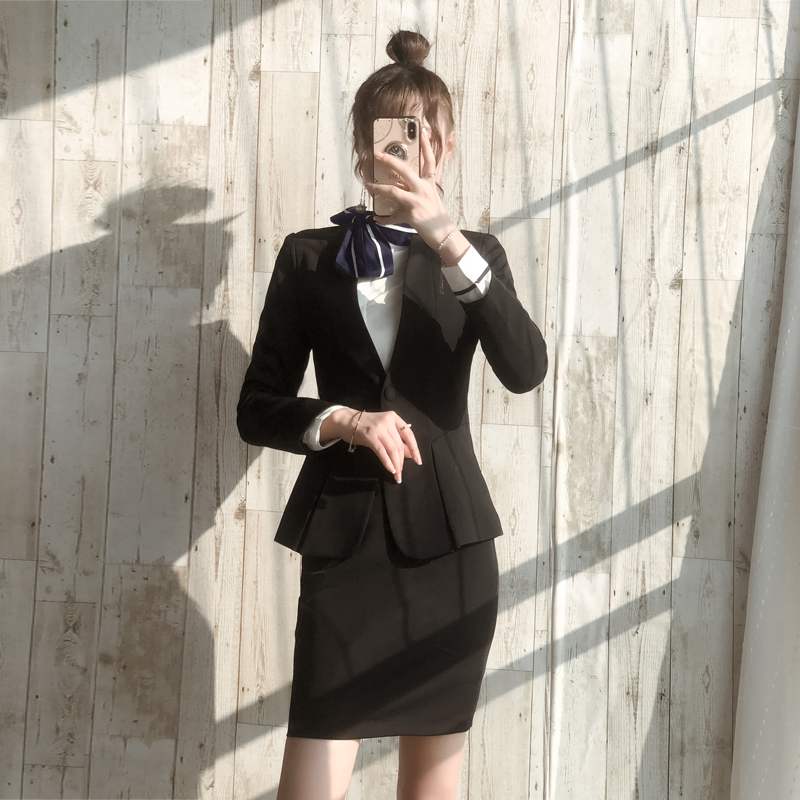 黑色西装外套女售楼部工服秋冬职业装套装时尚气质OL珠宝店工作装