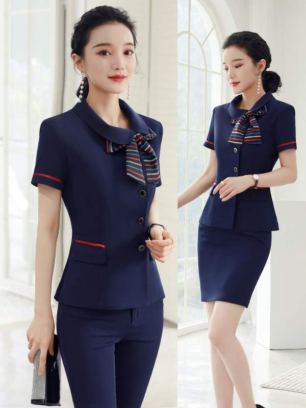 夏季职业装套装女美容师工作服短袖酒店前台餐厅服务员售楼部工装
