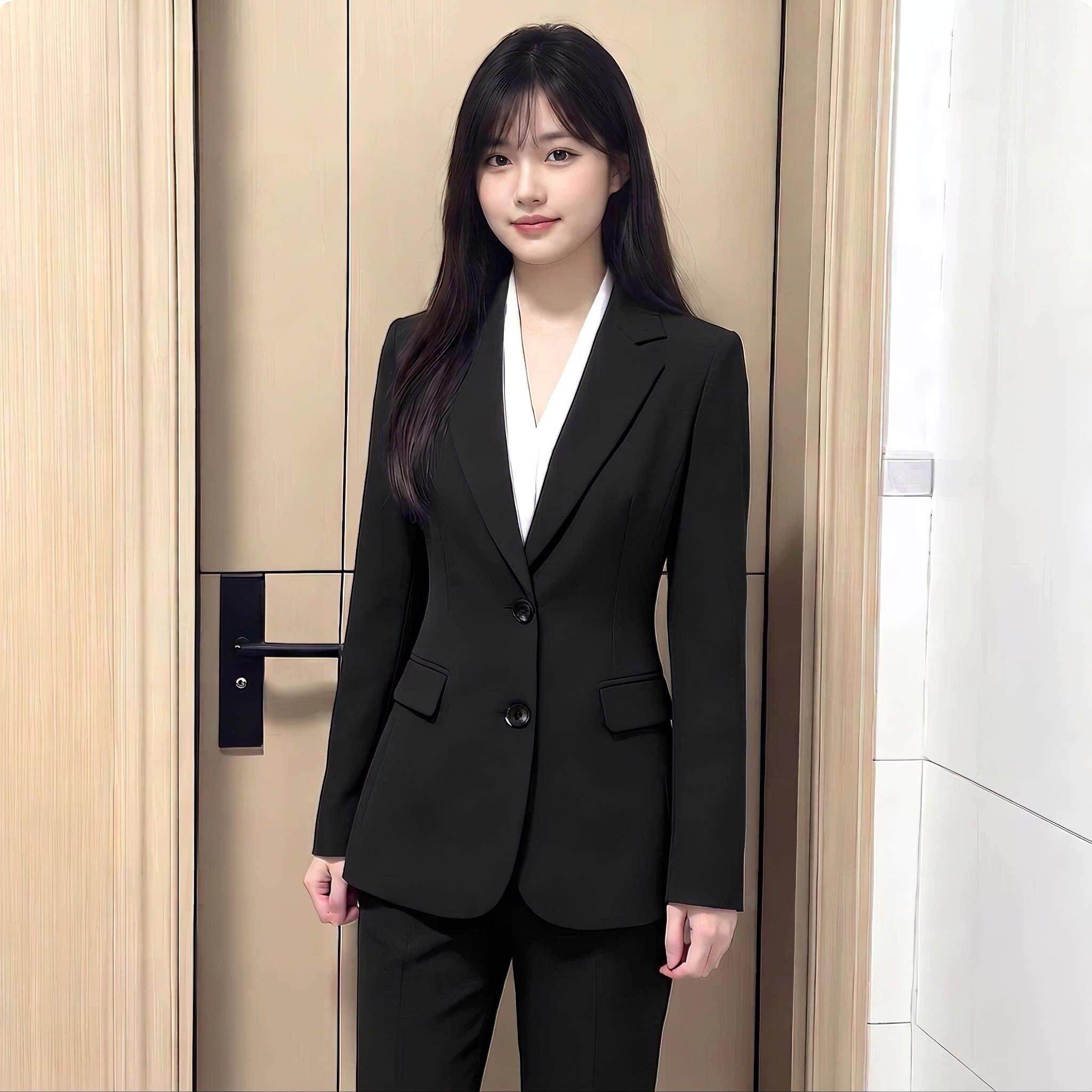 黑色西装套装女大学生职业气质面试正装小个子高级感女士西服外套