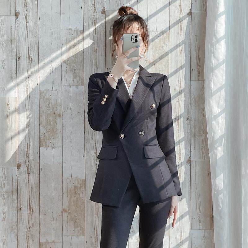 职业西装套装女时尚气质白领干练通勤条纹西服秋冬2025新款工作服