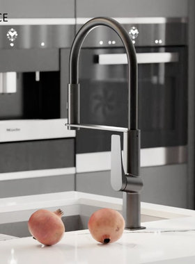 LANCE枪灰色全铜冷热抽拉厨房水龙头