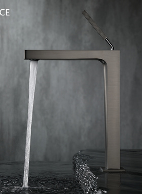 LANCE德国拉丝枪灰色冷热面盆水龙头卫生间全铜台上盆洗脸盆龙头