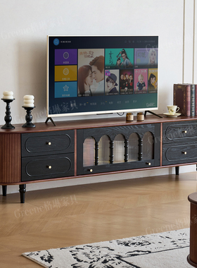 法式复古风白蜡木实木电视柜客厅家用小户型中古风储物收纳影视柜